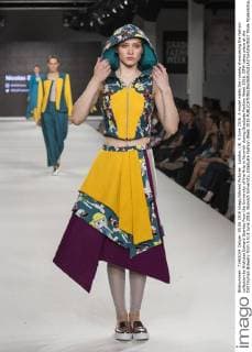 London, UK. 5 June 2016. A model walks the runway showcasing the fashion collection by Nicholas Edward Stanley from the University of the Arts in Norwich during Graduate Fashion Week 2016. GFW takes place at the Old Truman Brewery from 5 to 8 June 2016. Norwich University, Graduate Fashion Week 2016 