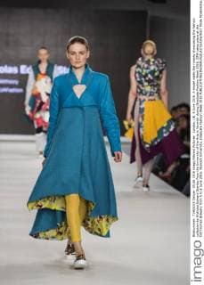 London, UK. 5 June 2016. A model walks the runway showcasing the fashion collection by Nicholas Edward Stanley from the University of the Arts in Norwich during Graduate Fashion Week 2016. GFW takes place at the Old Truman Brewery from 5 to 8 June 2016. Norwich University, Graduate Fashion Week 2016 