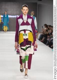 London, UK. 5 June 2016. A model walks the runway showcasing the fashion collection by Nicholas Edward Stanley from the University of the Arts in Norwich during Graduate Fashion Week 2016. GFW takes place at the Old Truman Brewery from 5 to 8 June 2016. Norwich University, Graduate Fashion Week 2016 