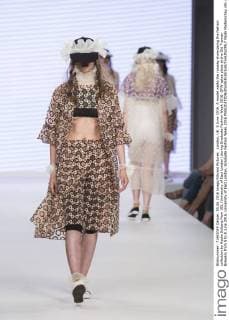 London, UK. 5 June 2016. A model walks the runway showcasing the fashion collection by Nadia Sultana from UEL (University of East London) during Graduate Fashion Week 2016. GFW takes place at the Old Truman Brewery from 5 to 8 June 2016. University of East London, Graduate Fashion Week 2016 