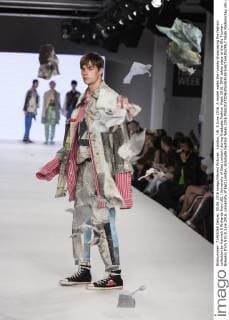 London, UK. 5 June 2016. A model walks the runway showcasing the fashion collection by Hannah E Richards from UEL (University of East London) during Graduate Fashion Week 2016. GFW takes place at the Old Truman Brewery from 5 to 8 June 2016. University of East London, Graduate Fashion Week 2016 