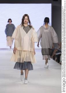 London, UK. 5 June 2016. A model walks the runway showcasing the fashion collection by Thi Hang Doan from UEL (University of East London) during Graduate Fashion Week 2016. GFW takes place at the Old Truman Brewery from 5 to 8 June 2016. University of East London, Graduate Fashion Week 2016 