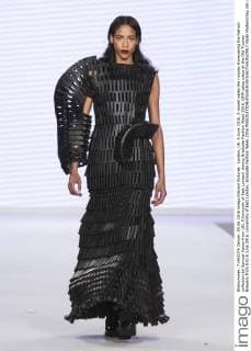 London, UK. 5 June 2016. A model walks the runway showcasing the fashion collection by Samuel Kaiser from UEL (University of East London) during Graduate Fashion Week 2016. GFW takes place at the Old Truman Brewery from 5 to 8 June 2016. University of East London, Graduate Fashion Week 2016 