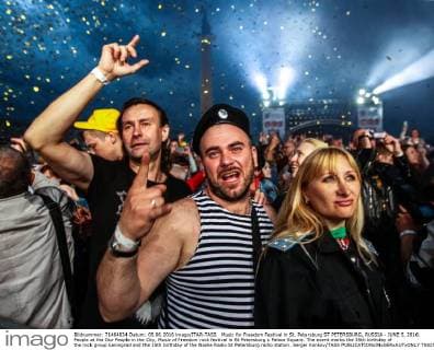 Music for Freedom Festival in St. Petersburg ST PETERSBURG, RUSSIA - JUNE 5, 2016: People at the Our People in the City, Music of Freedom rock festival in St Petersburg s Palace Square. The event marks the 35th birthday of the rock group Leningrad and the 15th birthday of the Nashe Radio St Petersburg radio station. Sergei Konkov TASS  TS025992