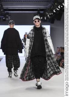 London, UK. 5 June 2016. A model walks the runway showcasing the fashion collection by Samuel Beaumont-Perkins from Northumbria University during Graduate Fashion Week 2016. GFW takes place at the Old Truman Brewery from 5 to 8 June 2016. Northumbria University, Graduate Fashion Week 2016 