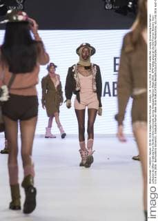 London, UK. 5 June 2016. A model walks the runway showcasing the fashion collection by Ellen Crabtree from Northumbria University during Graduate Fashion Week 2016. GFW takes place at the Old Truman Brewery from 5 to 8 June 2016. Northumbria University, Graduate Fashion Week 2016 