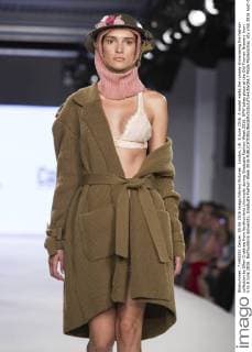 London, UK. 5 June 2016. A model walks the runway showcasing the fashion collection by Ellen Crabtree from Northumbria University during Graduate Fashion Week 2016. GFW takes place at the Old Truman Brewery from 5 to 8 June 2016. Northumbria University, Graduate Fashion Week 2016 