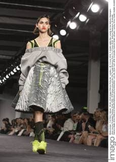 London, UK. 5 June 2016. A model walks the runway at the Istituto Marangoni show during Graduate Fashion Week 2016. GFW takes place at the Old Truman Brewery from 5 to 8 June 2016. Istituto Marangoni, Graduate Fashion Week 2016 