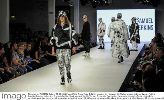 June 5, 2016 - London, UK - London, UK. Models present looks by Samuel Perkins, from Northumbria University. Graduate Fashion Week opens at the Old Truman Brewery in East London showcasing the work of over 1,000 of the very best graduates from over 40 universities around the world. 30,000 guests are expected to attend the annual event which features 22 catwalk shows and more. London UK  - ZUMAl94_