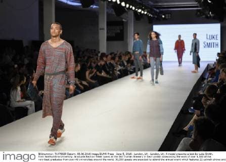 June 5, 2016 - London, UK - London, UK. A model presents a look by Luke Smith, from Northumbria University. Graduate Fashion Week opens at the Old Truman Brewery in East London showcasing the work of over 1,000 of the very best graduates from over 40 universities around the world. 30,000 guests are expected to attend the annual event which features 22 catwalk shows and more. London UK  - ZUMAl94_