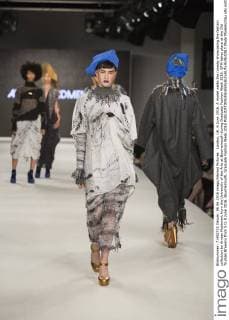 London, UK. 6 June 2016. A model walks the runway showcasing the fashion collection by Amber Maidment from the University of the Arts at Bournemouth during Graduate Fashion Week 2016. GFW takes place at the Old Truman Brewery from 5 to 8 June 2016. Bournemouth, Graduate Fashion Week 2016 
