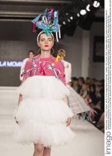 London, UK. 6 June 2016. A model walks the runway showcasing the fashion collection by Ella McMillan from the University of the Arts at Bournemouth during Graduate Fashion Week 2016. GFW takes place at the Old Truman Brewery from 5 to 8 June 2016. Bournemouth, Graduate Fashion Week 2016 