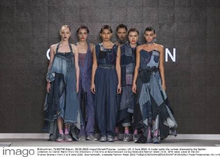 London, UK. 6 June 2016. A model walks the runway showcasing the fashion collection by Caitlin Martin from the University of the Arts at Bournemouth during Graduate Fashion Week 2016. GFW takes place at the Old Truman Brewery from 5 to 8 June 2016. Bournemouth, Graduate Fashion Week 2016 