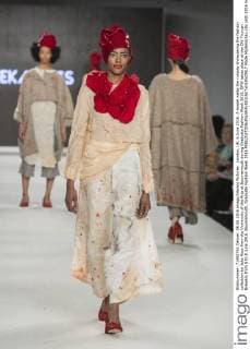 London, UK. 6 June 2016. A model walks the runway showcasing the fashion collection by Jeka Ross from the University of the Arts at Bournemouth during Graduate Fashion Week 2016. GFW takes place at the Old Truman Brewery from 5 to 8 June 2016. Bournemouth, Graduate Fashion Week 2016 