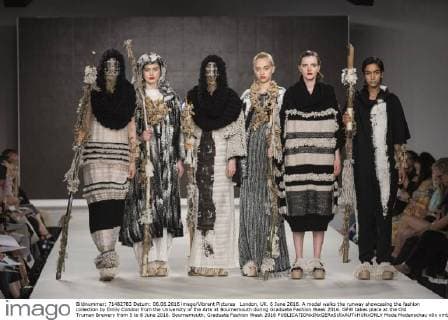 London, UK. 6 June 2016. A model walks the runway showcasing the fashion collection by Emily Condon from the University of the Arts at Bournemouth during Graduate Fashion Week 2016. GFW takes place at the Old Truman Brewery from 5 to 8 June 2016. Bournemouth, Graduate Fashion Week 2016 