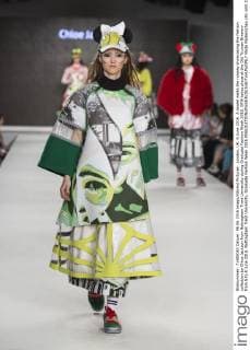 London, UK. 6 June 2016. A model walks the runway showcasing the fashion collection by Chloe Jackson from Nottingham Trent University during Graduate Fashion Week 2016. GFW takes place at the Old Truman Brewery from 5 to 8 June 2016. Nottingham Trent University, Graduate Fashion Week 2016 