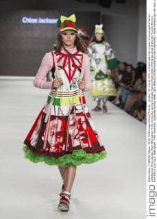 London, UK. 6 June 2016. A model walks the runway showcasing the fashion collection by Chloe Jackson from Nottingham Trent University during Graduate Fashion Week 2016. GFW takes place at the Old Truman Brewery from 5 to 8 June 2016. Nottingham Trent University, Graduate Fashion Week 2016 