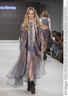 London, UK. 6 June 2016. A model walks the runway showcasing the fashion collection by Olivia Barclay from Nottingham Trent University during Graduate Fashion Week 2016. GFW takes place at the Old Truman Brewery from 5 to 8 June 2016. Nottingham Trent University, Graduate Fashion Week 2016 