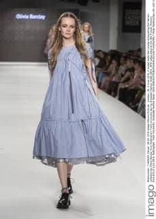 London, UK. 6 June 2016. A model walks the runway showcasing the fashion collection by Olivia Barclay from Nottingham Trent University during Graduate Fashion Week 2016. GFW takes place at the Old Truman Brewery from 5 to 8 June 2016. Nottingham Trent University, Graduate Fashion Week 2016 