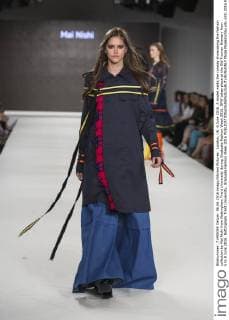 London, UK. 6 June 2016. A model walks the runway showcasing the fashion collection by Mai Nishi from Nottingham Trent University during Graduate Fashion Week 2016. GFW takes place at the Old Truman Brewery from 5 to 8 June 2016. Nottingham Trent University, Graduate Fashion Week 2016 