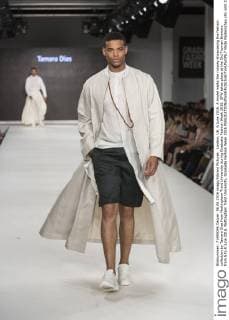 London, UK. 6 June 2016. A model walks the runway showcasing the fashion collection by Tamara Dias from Nottingham Trent University during Graduate Fashion Week 2016. GFW takes place at the Old Truman Brewery from 5 to 8 June 2016. Nottingham Trent University, Graduate Fashion Week 2016 