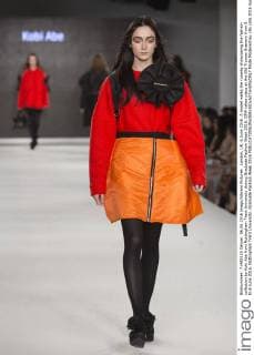 London, UK. 6 June 2016. A model walks the runway showcasing the fashion collection by Koki Abe from Nottingham Trent University during Graduate Fashion Week 2016. GFW takes place at the Old Truman Brewery from 5 to 8 June 2016. Nottingham Trent University, Graduate Fashion Week 2016 