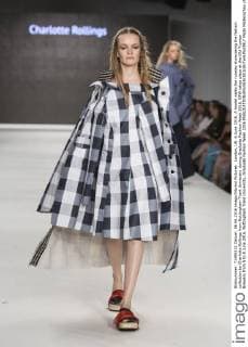London, UK. 6 June 2016. A model walks the runway showcasing the fashion collection by Charlotte Rollings from Nottingham Trent University during Graduate Fashion Week 2016. GFW takes place at the Old Truman Brewery from 5 to 8 June 2016. Nottingham Trent University, Graduate Fashion Week 2016 