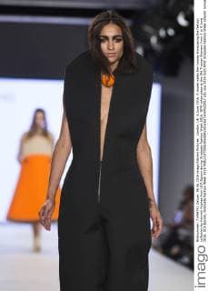 London, UK. 6 June 2016. A model walks the runway showcasing the fashion collection by Hannah Hughes from UCA Epsom during Graduate Fashion Week 2016. GFW takes place at the Old Truman Brewery from 5 to 8 June 2016. UCA Epsom, Graduate Fashion Week 2016 