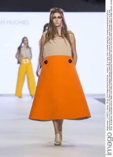 London, UK. 6 June 2016. A model walks the runway showcasing the fashion collection by Hannah Hughes from UCA Epsom during Graduate Fashion Week 2016. GFW takes place at the Old Truman Brewery from 5 to 8 June 2016. UCA Epsom, Graduate Fashion Week 2016 