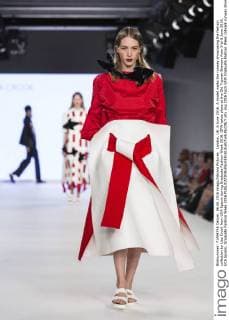London, UK. 6 June 2016. A model walks the runway showcasing the fashion collection by Lisa Crook from UCA Epsom during Graduate Fashion Week 2016. GFW takes place at the Old Truman Brewery from 5 to 8 June 2016. UCA Epsom, Graduate Fashion Week 2016 