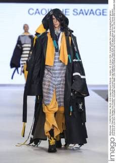 London, UK. 6 June 2016. A model walks the runway showcasing the fashion collection by Caoimhe Savage from Kingston University (London) during Graduate Fashion Week 2016. GFW takes place at the Old Truman Brewery from 5 to 8 June 2016. Kingston University, Graduate Fashion Week 2016 