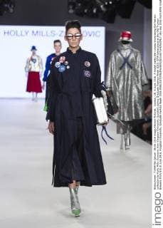 London, UK. 6 June 2016. A model walks the runway showcasing the fashion collection by Holly Mills-Zivanovic from Kingston University (London) during Graduate Fashion Week 2016. GFW takes place at the Old Truman Brewery from 5 to 8 June 2016. Kingston University, Graduate Fashion Week 2016 