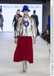 London, UK. 6 June 2016. A model walks the runway showcasing the fashion collection by Holly Mills-Zivanovic from Kingston University (London) during Graduate Fashion Week 2016. GFW takes place at the Old Truman Brewery from 5 to 8 June 2016. Kingston University, Graduate Fashion Week 2016 