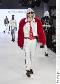 London, UK. 6 June 2016. A model walks the runway showcasing the fashion collection by Isabel Russell from Kingston University (London) during Graduate Fashion Week 2016. GFW takes place at the Old Truman Brewery from 5 to 8 June 2016. Kingston University, Graduate Fashion Week 2016 