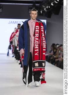 London, UK. 6 June 2016. A model walks the runway showcasing the fashion collection by James Geraghty from Kingston University (London) during Graduate Fashion Week 2016. GFW takes place at the Old Truman Brewery from 5 to 8 June 2016. Kingston University, Graduate Fashion Week 2016 