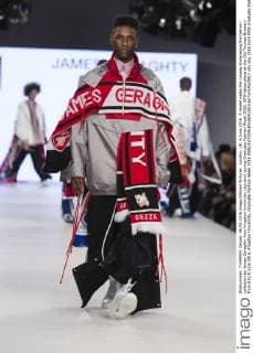 London, UK. 6 June 2016. A model walks the runway showcasing the fashion collection by James Geraghty from Kingston University (London) during Graduate Fashion Week 2016. GFW takes place at the Old Truman Brewery from 5 to 8 June 2016. Kingston University, Graduate Fashion Week 2016 