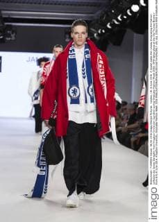 London, UK. 6 June 2016. A model walks the runway showcasing the fashion collection by James Geraghty from Kingston University (London) during Graduate Fashion Week 2016. GFW takes place at the Old Truman Brewery from 5 to 8 June 2016. Kingston University, Graduate Fashion Week 2016 