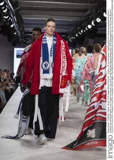 London, UK. 6 June 2016. A model walks the runway showcasing the fashion collection by James Geraghty from Kingston University (London) during Graduate Fashion Week 2016. GFW takes place at the Old Truman Brewery from 5 to 8 June 2016. Kingston University, Graduate Fashion Week 2016 