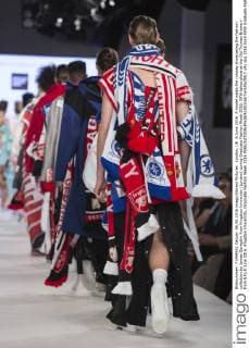 London, UK. 6 June 2016. A model walks the runway showcasing the fashion collection by James Geraghty from Kingston University (London) during Graduate Fashion Week 2016. GFW takes place at the Old Truman Brewery from 5 to 8 June 2016. Kingston University, Graduate Fashion Week 2016 