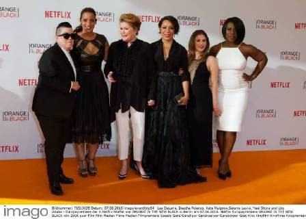 Lea DeLaria, Dascha Polanco, Kate Mulgrew,Selenis Leyva, Yael Stone und Uzo Aduba - Europapremiere der 4.Netflix-Staffel von ORANGE IS THE NEW BLACK in Berlin am 07.06.2016. Netflix Europapremiere ORANGE IS THE NEW BLACK
