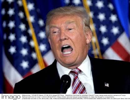 Republican Nominee for president Donald Trump makes post-election remarks at Trump National Golf Club on June 7, 2016 in Briarcliff NY. Hillary Clinton secured enough superdelegates to make her the party s presumptive presidential nominee on the democratic side.  NYP20160607202 DENNISxVANxTINE