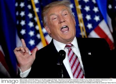 Republican Nominee for president Donald Trump makes post-election remarks at Trump National Golf Club on June 7, 2016 in Briarcliff NY. Hillary Clinton secured enough superdelegates to make her the party s presumptive presidential nominee on the democratic side.  NYP20160607203 DENNISxVANxTINE