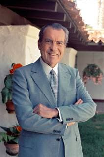 July 9, 1972 - San Clemente, CA, United States of America - U.S President Richard Nixon casual standing portrait in light blue suit at his home for Look Magazine July 9, 1972 in San Clemente, California. San Clemente United States of America - ZUMAp138