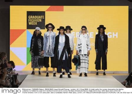 London, UK. 8 June 2016. A model walks the runway showcasing the fashion collection by Katherine Leigh from Northumbria University during The Best of Graduate Fashion Week 2016 show. GFW takes place at the Old Truman Brewery from 5 to 8 June 2016. Best of Graduate Fashion Week 2016, London, UK 