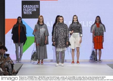 London, UK. 8 June 2016. A model walks the runway showcasing the fashion collection by Alice Bayliss from Bath Spa University during The Best of Graduate Fashion Week 2016 show. GFW takes place at the Old Truman Brewery from 5 to 8 June 2016. Best of Graduate Fashion Week 2016, London, UK 