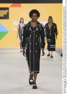 London, UK. 8 June 2016. A model walks the runway showcasing the fashion collection by Hazel Symons from De Montfort University Leicester during The Best of Graduate Fashion Week 2016 show. GFW takes place at the Old Truman Brewery from 5 to 8 June 2016. Best of Graduate Fashion Week 2016, London, UK 