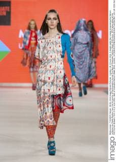 London, UK. 8 June 2016. A model walks the runway showcasing the fashion collection by Madia Boshon from the University of Northampton during The Best of Graduate Fashion Week 2016 show. GFW takes place at the Old Truman Brewery from 5 to 8 June 2016. Best of Graduate Fashion Week 2016, London, UK 