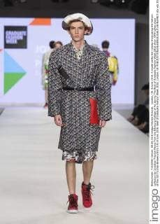 London, UK. 8 June 2016. A model walks the runway showcasing the fashion collection by Jonathan Preston Moore from the Edinburg College of Art during The Best of Graduate Fashion Week 2016 show. GFW takes place at the Old Truman Brewery from 5 to 8 June 2016. Best of Graduate Fashion Week 2016, London, UK 
