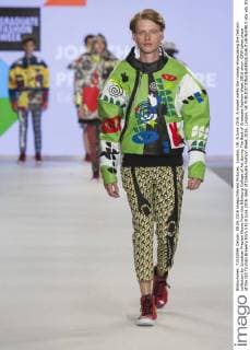 London, UK. 8 June 2016. A model walks the runway showcasing the fashion collection by Jonathan Preston Moore from the Edinburg College of Art during The Best of Graduate Fashion Week 2016 show. GFW takes place at the Old Truman Brewery from 5 to 8 June 2016. Best of Graduate Fashion Week 2016, London, UK 