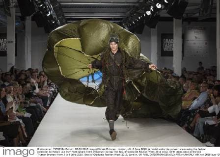 London, UK. 8 June 2016. A model walks the runway showcasing the fashion collection by Kelsey Lea from Nottingham Trent University during The Best of Graduate Fashion Week 2016 show. GFW takes place at the Old Truman Brewery from 5 to 8 June 2016. Best of Graduate Fashion Week 2016, London, UK 
